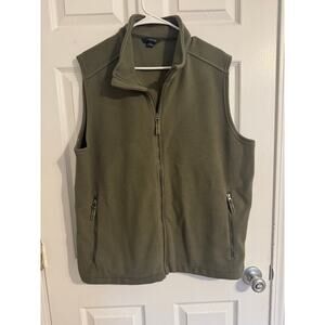 Lands End Olive Green Full Zip Fleece Vest Mens Sz: Large
